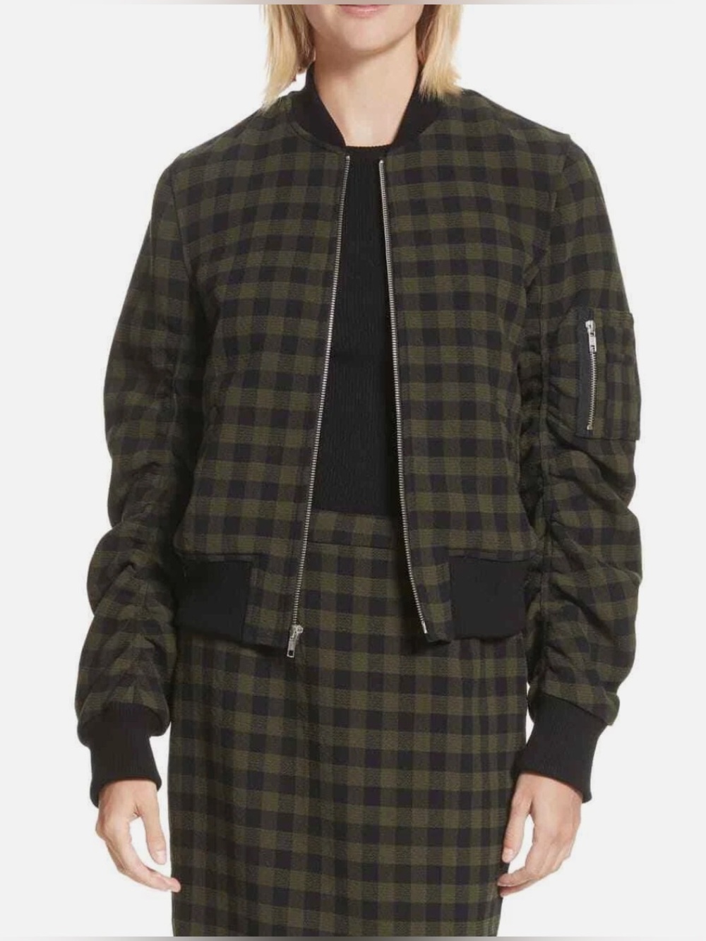 AUTH WOMEN’S A.L.C. ANDREW WOOL PLAID BOMBER JACKET GREEN & BLACK CHECK – SZ 0